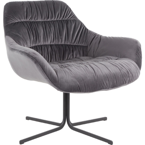 Wayne Swivel Lounge Accent Chair in Grey Velvet & Black Metal